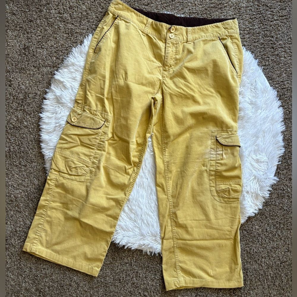 Athleta Corduroy Cargo Pants Vintage Yellow Womens Size 12‎